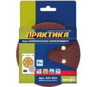 Круг шлифовальный на липучке ПРАКТИКА 150 мм P 80 6 отверстий, (5шт.) 031-563