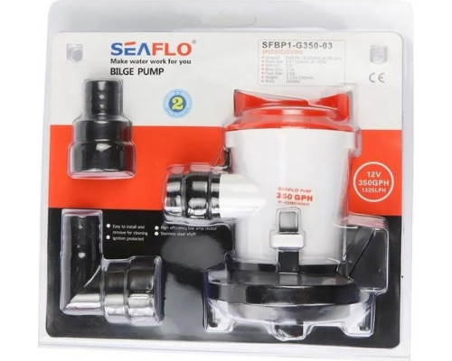 Помпа водооткачивающая трюмная SEAFLO 12V 350 галлон/час, патрубок 19 мм, с переходниками SFBP1-G350-03