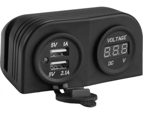 Разъем USB SKIPPER SK-DS6-2023/4010 5В 3.1А с цифровым вольтметром для приборной панели