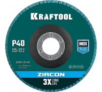 Круг лепестковый KRAFTOOL ZIRCON Inox-Plus циркониевый торцевой 125х22,2мм p40 36594-125-40