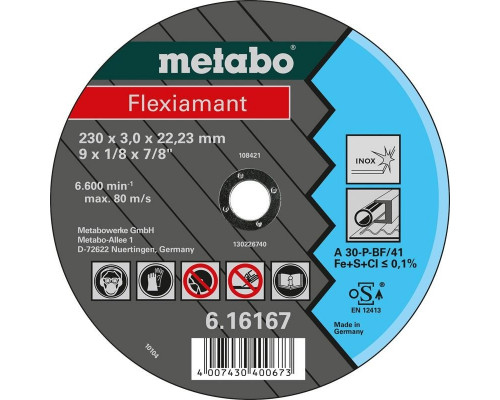 Отрезной круг по нержавеющей стали METABO 125x2,5x22,23 мм А30Р Flexiamant 616738000