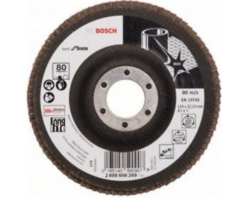 Круг лепестковый торцевой BOSCH 115 мм Р80 Best for Inox 2608608269