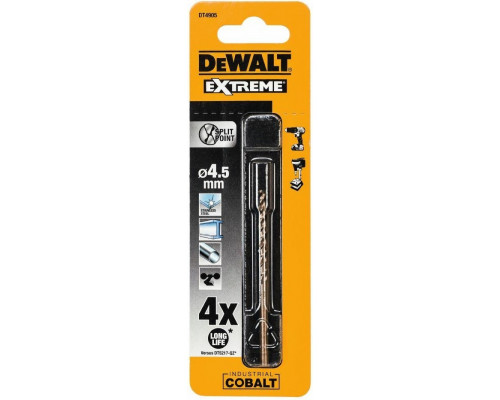 Сверло по металлу DeWALT 4,5 x 47 / 80 мм HSS-CO Extreme кобальтовое DT4905-QZ DT4905-QZ