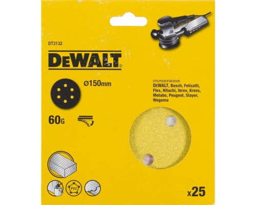 Круг шлифовальный на липучке DeWALT DT3132-QZ 150 мм, 6 отв. G60