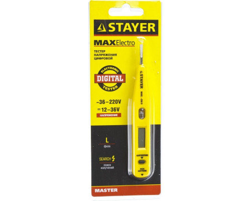 Тестер напряжения STAYER MASTER цифровой 12-220В со световым индикатором, 125 мм, 45290