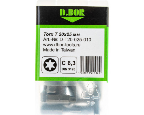 Бита для заворачивания D.BOR TORX 20, 25 мм (арт. d-t20-025-010) (10 шт.) D06-DT20025010