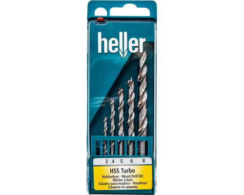Набор сверл по дереву HELLER hss turbo (3,4,5,6,8 мм) (5 пр.) TD28817
