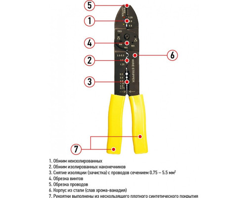 Инструмент для снятия изоляции REXANT HT-204 и обжима наконечников 12-3033