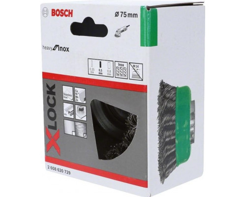 Щетка обдирочная для УШМ BOSCH чашеобразная INOX D-75 мм X-LOCK витая 2608620729