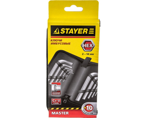 Набор ключей шестигранных STAYER HEX 2 master короткие, Cr-V, 10 предметов 2740-H10_z01