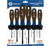 Набор отверток Кобальт 912-182 polywood, cr-v, древесно-полимерная рукоятки (6 шт