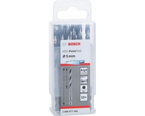 Сверло по металлу BOSCH 5,0 х 52/91 мм, HSS PointTeQ с шестигранным хвостовиком (10шт.) 2608577545