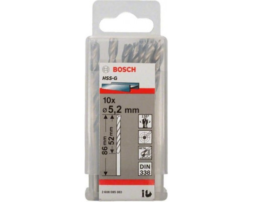 Сверло по металлу BOSCH HSS-G 5.2 мм 10шт 2608595063