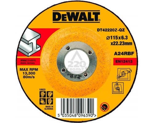 Диск шлифовальный по металлу DeWALT 115х6x22.2 мм тип 27 A24RBF DT42220Z-QZ DT42220Z-QZ