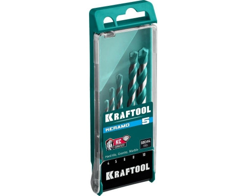Набор сверл по керамограниту KRAFTOOL KERAMO с твердосплавной пластиной, 5 шт.(4-10мм) 29175-H5