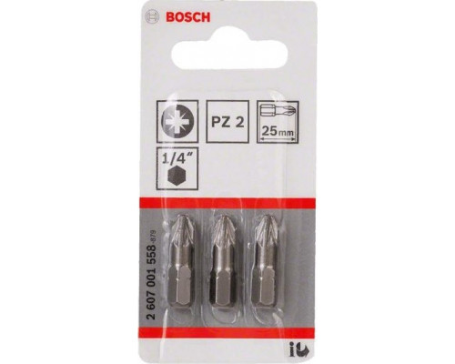 Бита для заворачивания BOSCH Extra Hard 25 мм PZ2 3шт 2607001558