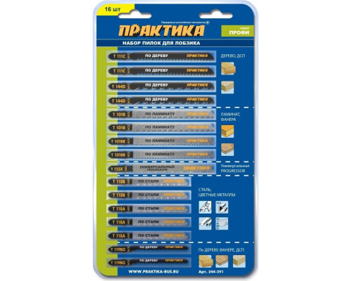 Набор пилок ПРАКТИКА 8 типов, 16 шт универсальный 244-391