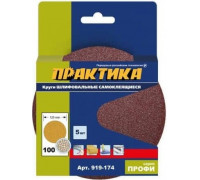 Круг шлифовальный на липучке ПРАКТИКА 125 мм, P100 без отверстий (5шт.) 919-174
