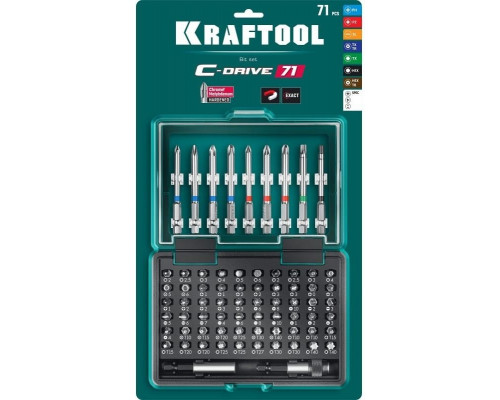Набор бит KRAFTOOL C-Drive 71 многофункциональные, cr-mo, 71 пред. 26067-H71