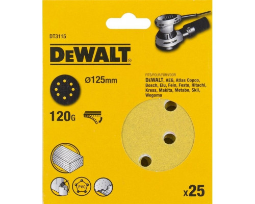 Круг шлифовальный на липучке DeWALT DT3115-QZ 125 мм, 8 отв. G120