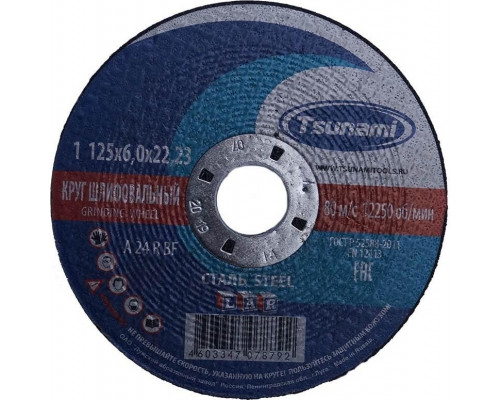Шлифовальный круг по металлу TSUNAMI A24RBF 125х6.0х22.2 мм D16110012562300 D16110012562300
