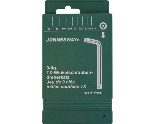 Набор ключей TORX JONNESWAY H08MTP09S с центрированным штифтом Т10-50, 9 предметов 047100