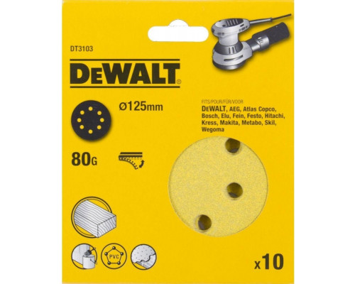 Круг шлифовальный на липучке DeWALT DT3103-QZ 125 мм, 8 отв. G80 (10шт)
