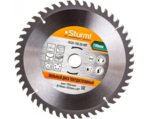 Пильный диск по дереву Sturm 9020-190-20-48T 190x20/16x48 зубьев