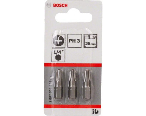 Бита для заворачивания BOSCH Extra Hard 25 мм PH3 3шт 2607001515