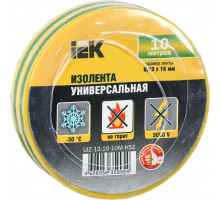 Изолента IEK ПВХ 0.13х15мм (рул. 10м) желт./зел. UIZ-13-10-10M-K52
