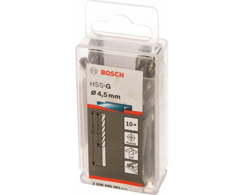 Сверло по металлу BOSCH шлифованное 4.5 мм (10шт) HSS-G 2608595061