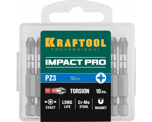 Бита для заворачивания KRAFTOOL Impact Pro PZ3 50мм, 10шт. 26193-3-50-S10