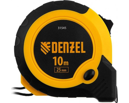 Рулетка DENZEL 10 м х 25 мм, двухкомпонентный корпус, кнопка-пауза 31545