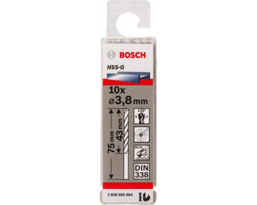 Сверло по металлу BOSCH HSS-G 3.8 мм 10шт 2608585484