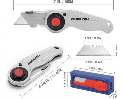 Нож складной WORKPRO WP211009 со сменными лезвиями и подсветкой
