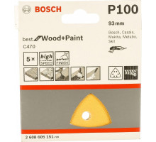 Набор шлифовальных листов для МФИ BOSCH 93 мм 6 отв. Р 100 VELCRO (уп.5шт) BEST FOR WOOD end PAINT 2608605151
