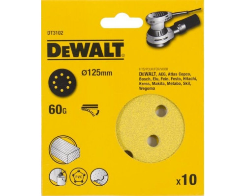 Круг шлифовальный на липучке DeWALT DT3102-QZ 125 мм, 8 отв. G60 (10шт)
