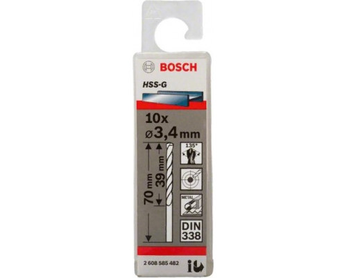 Сверло по металлу BOSCH HSS-G 3.4 мм 10шт 2608585482