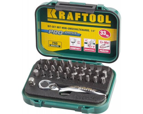 Набор бит KRAFTOOL EXPERT 26157-H33 с мини трещоткой 1/4