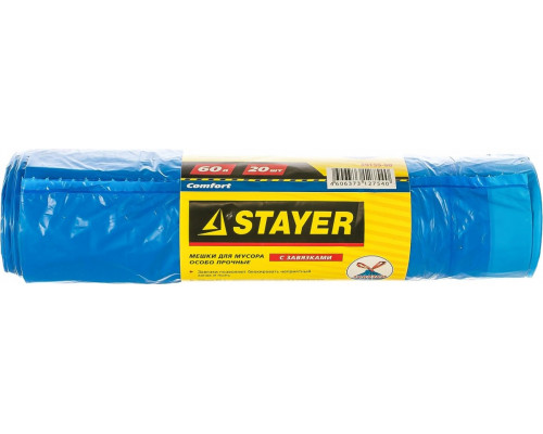 Мешок строительный STAYER Comfort мешки для мусора с завязками, особопрочные, голубы 39155-60