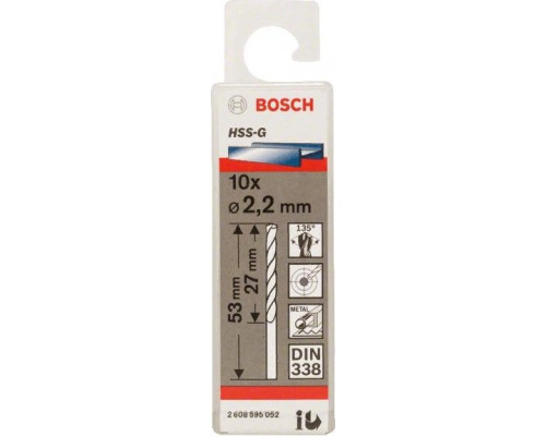 Сверло по металлу BOSCH HSS-G 2.2 мм 10шт 2608595052