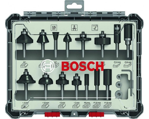 Набор фрез по дереву BOSCH 15 НМ-ФРЕЗ SET 6 мм-ХВ 2607017471