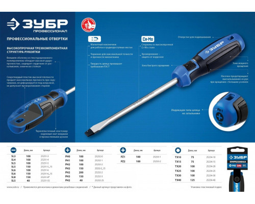 Отвертка крестовая ЗУБР ПРОФЕССИОНАЛ ph1x100 25232-1_z01