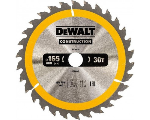 Пильный диск универсальный DeWALT 165х30тх20 мм Construction DT1935-QZ DT1935-QZ