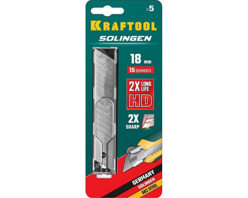 Лезвие для ножа KRAFTOOL SOLINGEN сегментированные ширина 18 мм, 15 сегментов, пласт 09606-18-S5_z02