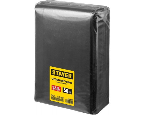 Мешок строительный STAYER HEAVY DUTY особопрочный, черный 240л, 50шт. 39154-240