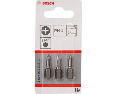 Бита для заворачивания BOSCH Extra Hard 25 мм PH1 3шт 2607001508