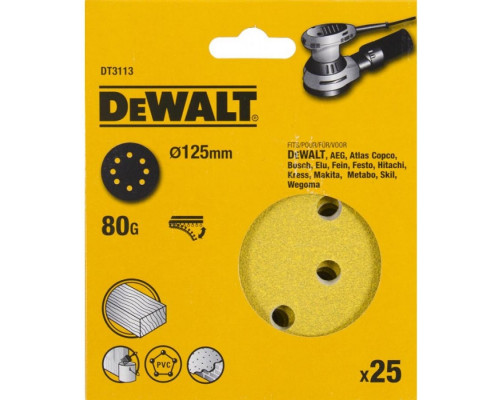 Круг шлифовальный на липучке DeWALT DT3113-QZ 125 мм, 8 отв. G80