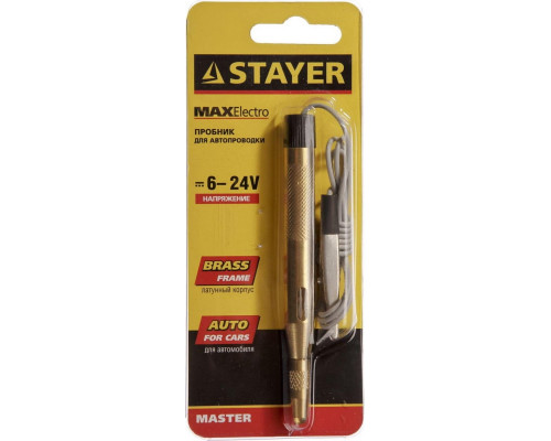 Пробник и тестер напряжения 6-24В STAYER MASTER MAXElectro для автопроводки, 110мм