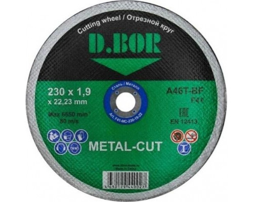 Отрезной круг по металлу D.BOR 230x1,9x22,2 мм A46T-BF, F41 METAL-CUT D-F41-MC-230-19-22